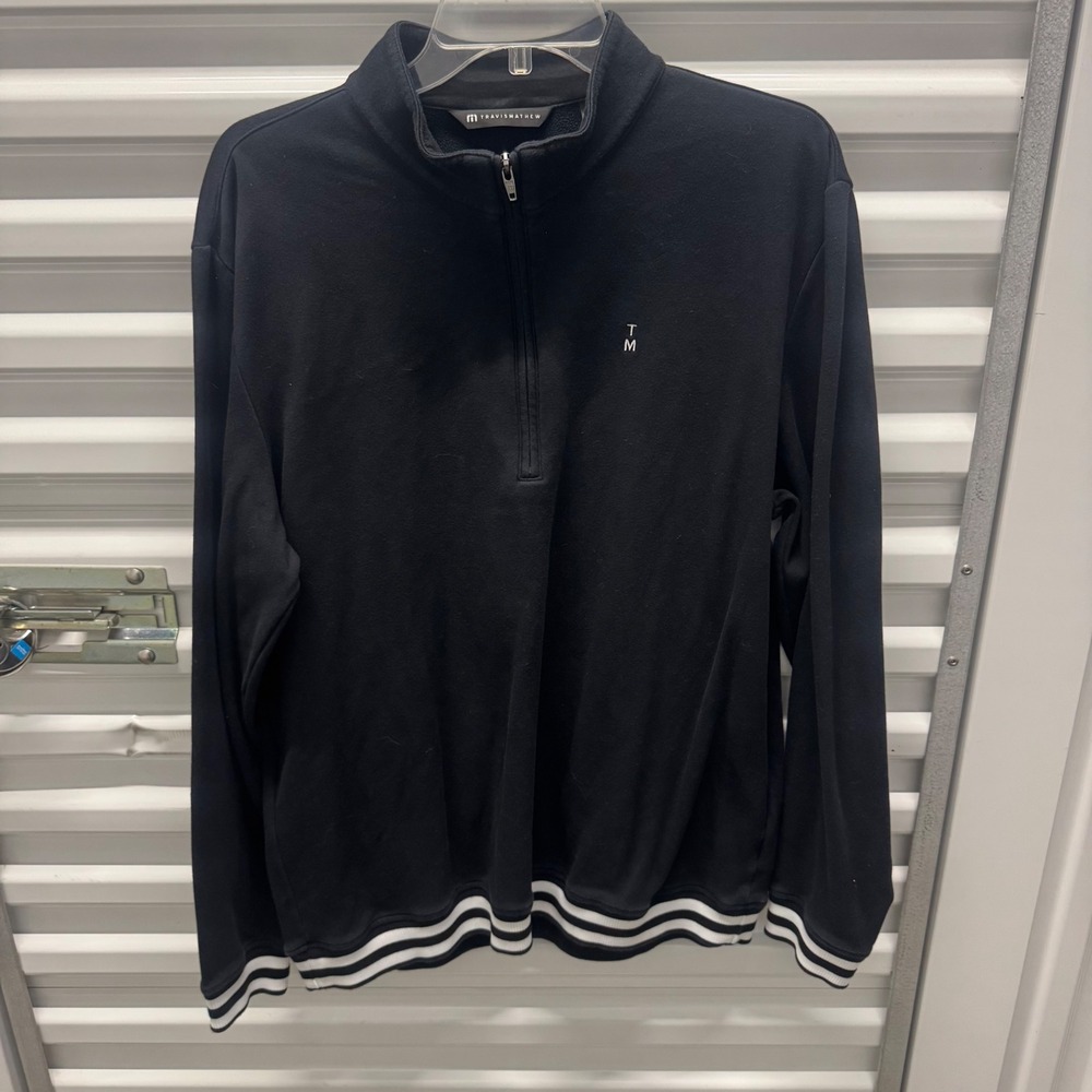 TravisMathew Mens Black Quarter Zip Pullover Striped Trim Size L